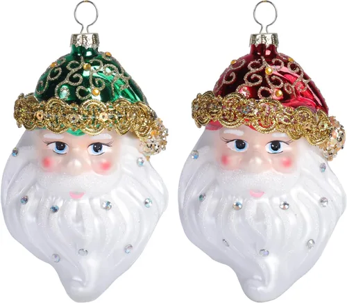 Adornos de Papá Noel de vidrio soplado para árbol de Navidad, 5.9 pulgadas, decoraciones de Navidad vintage, juego de adornos de árbol de Navidad