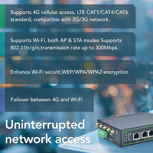 Miniatura 6 de InHand Networks IR315, enrutador industrial IoT 4G LTE VPN, celular de 300 Mbps + Wi-Fi, ranuras para tarjetas SIM duales, 5 puertos Ethernet