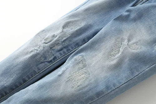 Miniatura 3 de KIDSCOOL SPACE Pantalones de mezclilla rasgados con banda elástica en el interior con anillos en D