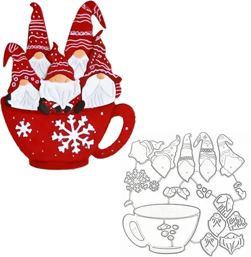 5 piezas de troqueles de metal de gnomo de Navidad, Papá Noel pequeño en copos de nieve, plantillas cortadas para manualidades, álbumes de recortes,
