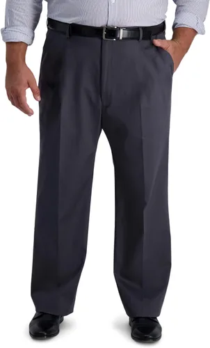 Haggar Pantalón casual de alta calidad para hombre sin planchar ajuste clásico parte delantera plana cintura ampliable talla regular y grande y alta