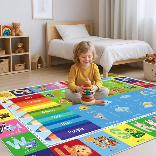 Miniatura 2 de Alfombra de juego para bebés, alfombra ABC para sala de juegos de niños, alfombra antideslizante lavable para niños pequeños, alfombra educativa