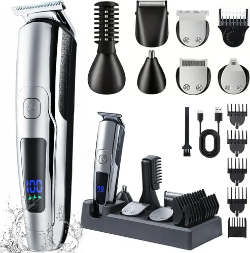 Miniatura 9 de Cortadora de barba para hombres, 20 ajustes de longitud, kit de aseo inalámbrico 14 en 1, maquinilla de afeitar eléctrica impermeable para hombres