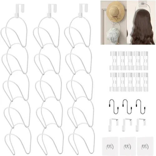 Miniatura 12 de LINFIDITE Paquete de 10 soportes para colgar sombreros, organizador flexible con múltiples ganchos, montado en la pared, sobre la puerta, para gorra