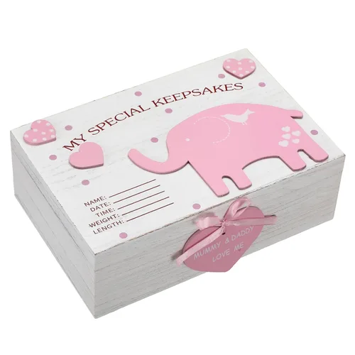 Soaoo Caja de recuerdos de madera 3D para bebés, caja de recuerdos de elefante para niñas y niños, regalo para nuevos padres, recién nacidos, Rosa