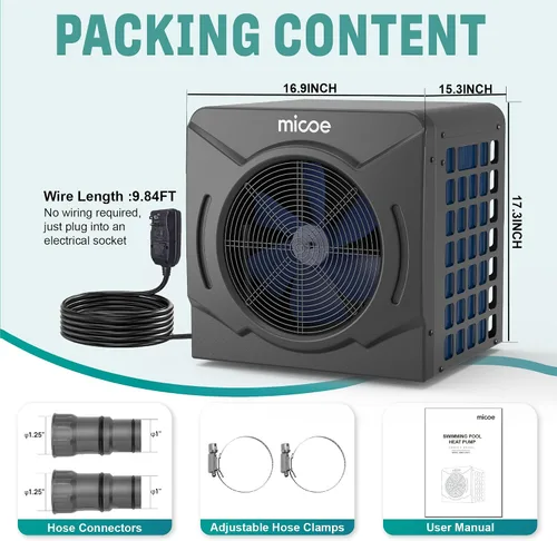 Miniatura 6 de MICOE Calentador de piscina de 17000 BTU para sobre el suelo, bomba de calor de piscina, calefacción o refrigeración, intercambiador de calor
