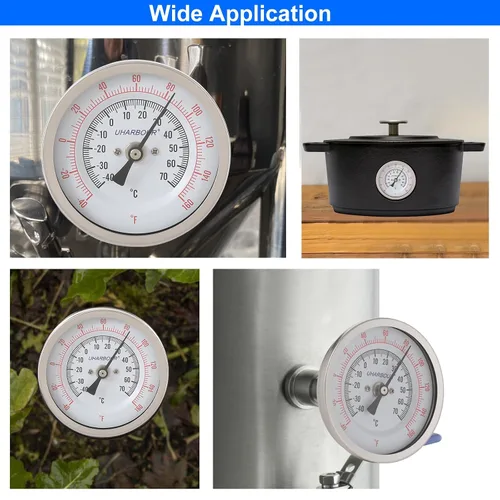 Miniatura 6 de Medidor de temperatura del agua, esfera de 3.0 in totalmente de acero inoxidable, vástago de 6 pulgadas, -40 a 160F, 1/2" NPT montaje trasero