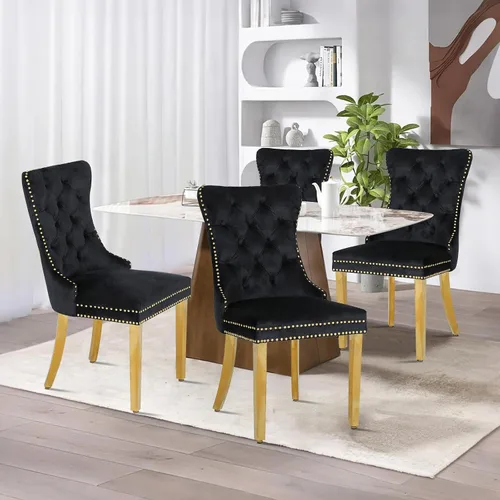 Miniatura 7 de Juego de 2 sillas de comedor de terciopelo, sillas de comedor modernas de lujo con patas de acero inoxidable doradas, sillas decorativas de cocina