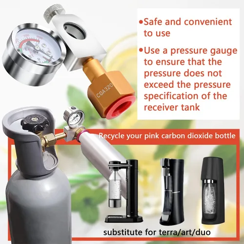 Miniatura 3 de Adaptador de recarga de CO2 para refrescos, adaptador de llenado con manómetro y válvula de alivio de presión, recarga de corriente para Soda
