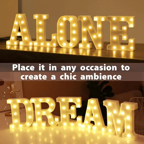 Miniatura 6 de HXWEIYE Letras iluminadas A, letrero con luces LED de marquesina 26 letras del alfabeto y 10 números, letra grande luminosa para fiesta, cumpleaños