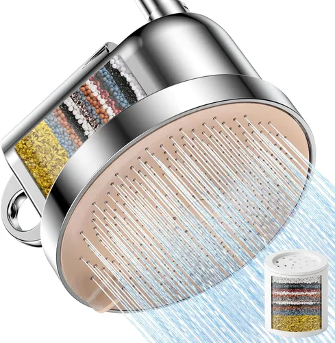 Miniatura 10 de MakeFit Cabezal de ducha filtrado de níquel cepillado, cabezal de ducha de alta presión con filtro para suavizador de agua dura, 7 ajustes