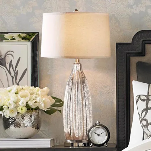 Miniatura 7 de Lamp for Desk Fabric Glass Table Lamp Bedroom Simple Modern Retro Bedroom Villa Living Room Large Light Luxury Bedside Lamp Desk Lamps for Home