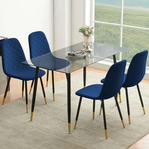 Miniatura 9 de Juego de 2 sillas de comedor de terciopelo azul marino, sillas tapizadas de cocina y comedor con patas de metal, sillas decorativas modernas