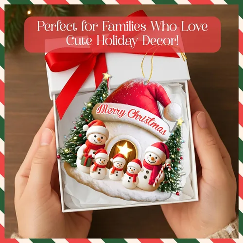 Miniatura 3 de Familia de Muñecos de Nieve Adorno de Navidad – Feliz Navidad Adorno Colgante de Acrílico – Lindo Adorno Navideño para Árbol, Regalo para Familia