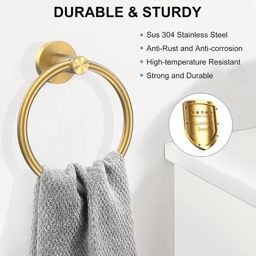 Miniatura 2 de SetSail Toallero de acero inoxidable con rosca para pared de baño, toallero de mano de acero inoxidable para baño, agujero de taladro de cocina