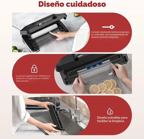 Miniatura 6 de Vacuum Sealer Machine, Upgraded 230W 95KPa 10-in-1 Food Sealer with Double Heat Seal for Dry Moist Food, Easy-Lock Handle, Hose, Built-in Cutter and