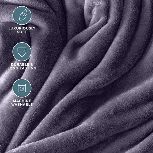 Miniatura 6 de Bare Home Manta de Vellón - Manta/Viaje - Ultra-Suave y Liviana para Cama, Sofá y Sillón - Microfelpa de Lujo - Manta Cálida y Acogedora 17 - Morado