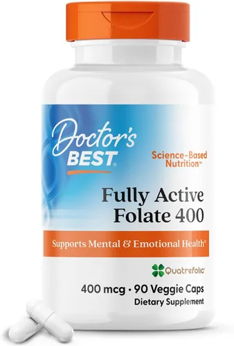 Doctor's Best Folato totalmente activo con Quatrefolic400 mcg, estado de ánimo saludable, memoria, circulación, bienestar, 90 VC