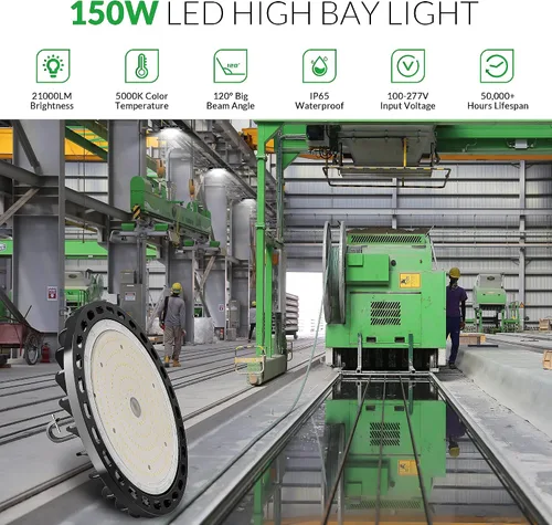 Miniatura 2 de Luz LED de Bahía Alta de 150W, 22500 LM con Cable de 5 pies con Enchufe de EE.UU., 5000K Luz de Día, IP65 Impermeable, Luces LED UFO de Taller