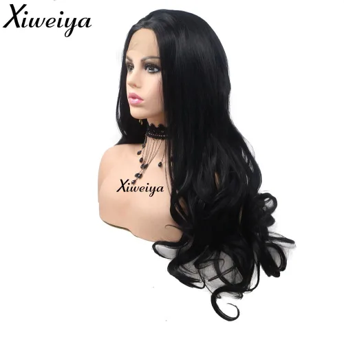 Miniatura 2 de xiweiya Pelucas onduladas de cuerpo negro, parte media de 13 x 3, peluca de encaje frontal grande de 24 pulgadas (longitud), 22.5 pulgadas