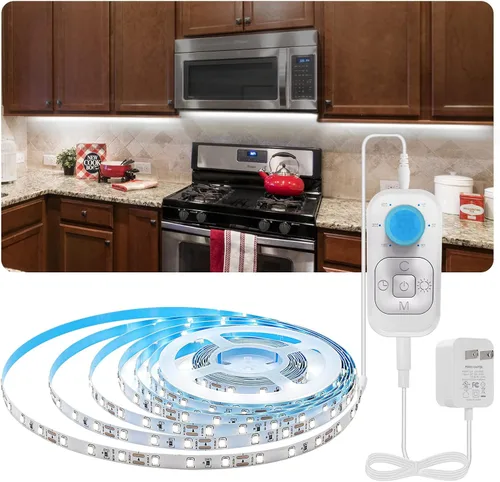 Tira de luces LED con sensor de movimiento - Luces de tira para gabinete con enchufe de 24W, regulador de intensidad y temporizador, luces de tira