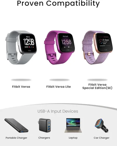 Miniatura 2 de Sinoacc Cargador de 3.3 pies/3.3 ft para Fitbit Versa 1/Lite/SE Cable de carga de repuesto para reloj inteligente