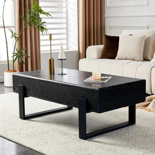 Miniatura 8 de LKTART Mesa de centro rectangular de 47 pulgadas para sala de estar, superficie con patrón de mármol, patas de metal estables para mesa de té