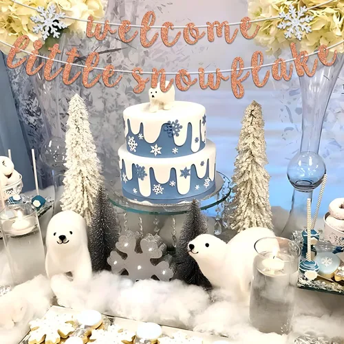 Miniatura 5 de Cartel de bienvenida con diseño de copo de nieve, Oh Baby/Little Sweet Snowflake Bunting Sign, baby shower de invierno, revelación de género
