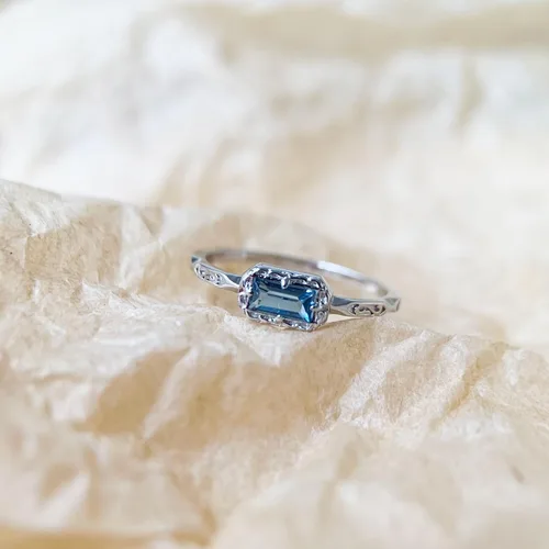 Miniatura 5 de Baguette - Anillo de boda para mujer, solitario, circonita cúbica, ópalo, rosa, zafiro, musgo, ágata, apilables, vintage, filigrana, delicados