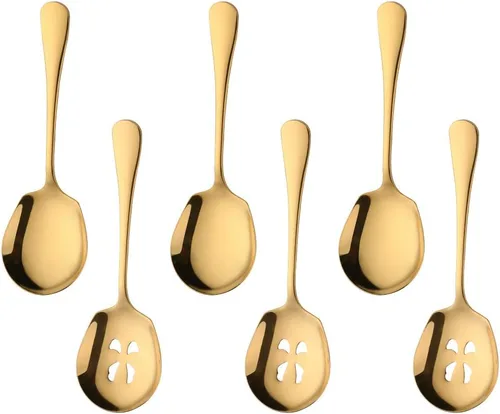 Miniatura 9 de Meisha - Juego de cucharas de servir, 3 cucharas de servir y 3 cucharas ranuradas, utensilios de servir de acero inoxidable azul para bufé