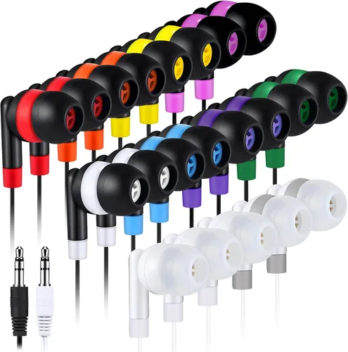 Miniatura 13 de Kanayu Paquete de 100 auriculares con cable a granel para aulas, auriculares básicos para estudiantes, sin micrófono, con conector de 0.138 in