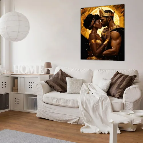 Miniatura 206 de Arte de pared afroamericano, decoración de rey y reina bailarín negro para sala de estar, arte de pareja de amor negro para dormitorio, lienzo
