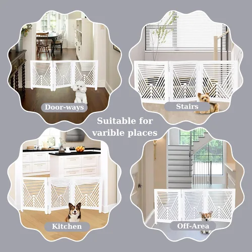 Miniatura 2 de Lightnpro Valla de madera geométrica para mascotas - Puerta de seguridad plegable independiente para perros, cachorros y mascotas pequeñas, valla