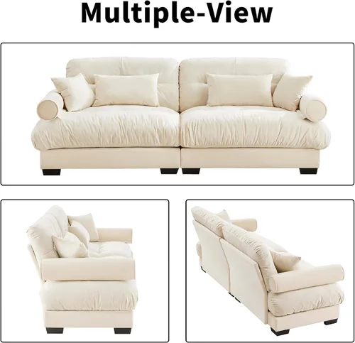 Miniatura 8 de Sofá modular de gran tamaño de 94 pulgadas, sofás seccionales grandes de color beige y blanco para sala de estar, juego de sofá de terciopelo, sofás