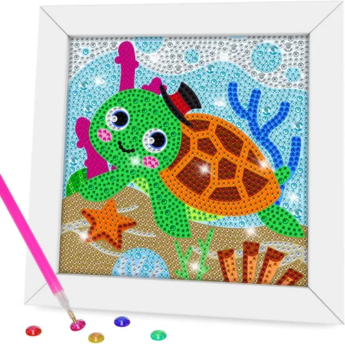 QEUOYSS Kit de arte de diamantes para niños con marco de madera, arte y manualidades para niños de 6 a 8 a 10 a 12 años, arte de diamantes fácil de