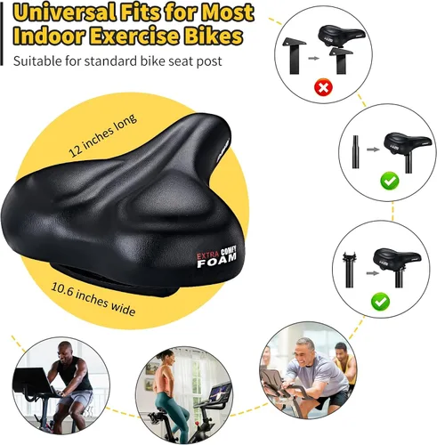 Miniatura 4 de DAWAY C50 - Asiento de bicicleta cómodo de gran tamaño, repuesto extra ancho con cojín de espuma viscoelástica para hombres y mujeres, cómodo