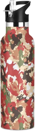 Sport Insulated Water Bottle with Leak Proof Spout Lid Vacuum Insulated BPA-Free Leak Proof for Travel, Camping, Sports, Army Woodland Camo Gold