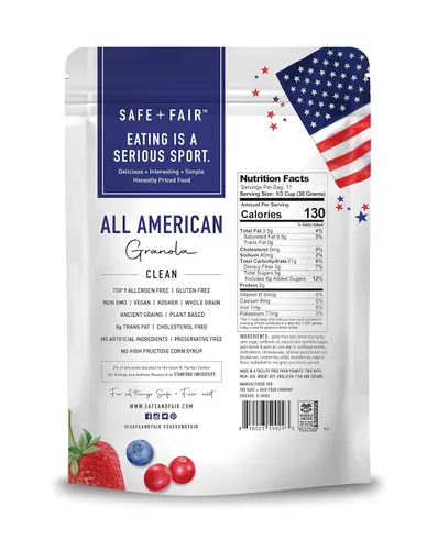 Miniatura 2 de Safe + Fair All American Granola – Snack sin gluten y vegano – Avena integral con fresas reales, arándanos y arándanos rojos – Sin OMG, kosher, sin