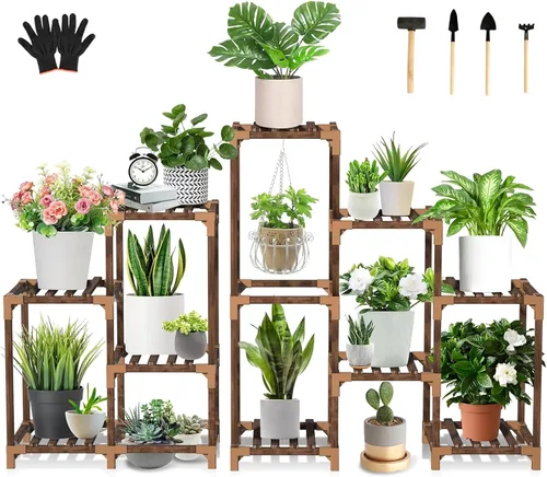 Miniatura 11 de Uneedem Soporte para plantas para interiores y exteriores, estante alto para múltiples plantas, 8 niveles, 12 macetas, estante grande de madera