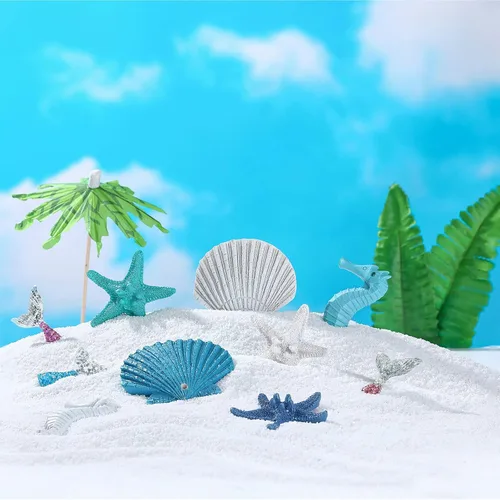 Miniatura 5 de Maitys 24 adornos navideños de resina con temática del océano, diseño de lápiz, estrella de mar, conchas de mar, caballito de mar, decoración