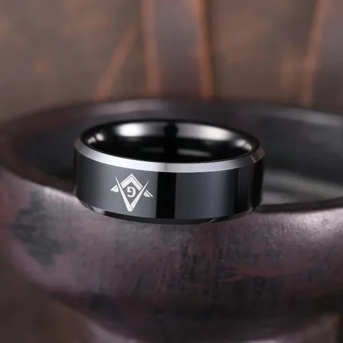 Miniatura 3 de King Will Classic - Anillo de carburo de tungsteno para hombre, de 0.315in, color negro, brújula masónica, cuadrado, carburo de tungsteno, Sin