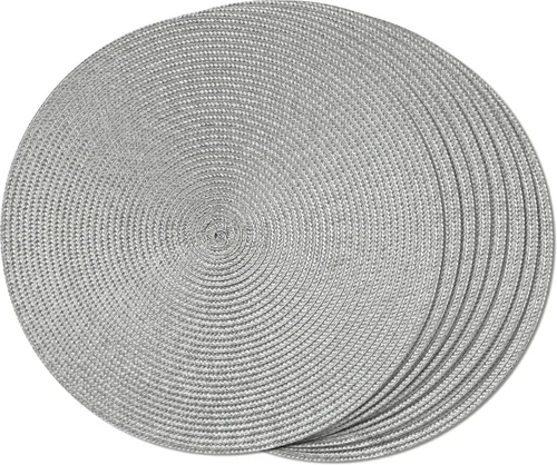 FunWheat Juego de 8 manteles individuales redondos trenzados para mesa de comedor, tejidos, lavables, antideslizantes, 15 pulgadas (gris, 8 piezas)