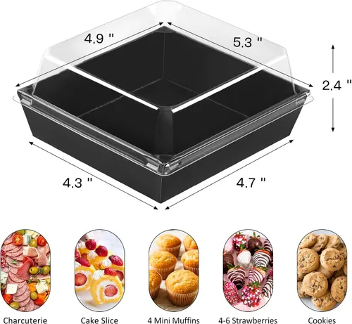 Miniatura 2 de ZORRITA Paquete de 50 Cajas de Charcutería de Papel de 5 Pulgadas con Tapas Transparentes, Contenedores Cuadrados Para Llevar para Rebanadas