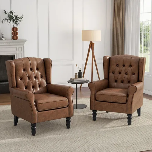 Miniatura 26 de Silla de Acento de Respaldo Alto, Sillón Tapizado en Tela para Sala de Estar, Sillón Wingback con Estampado Floral con Patas de Madera Maciza, Sofá