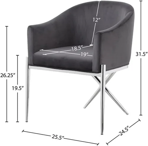 Miniatura 3 de Meridian Furniture Xavier Collection Modern Silla de comedor tapizada de terciopelo contemporáneo con patas de acero resistente en forma de X