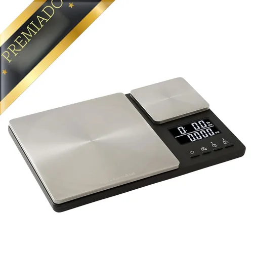 Miniatura 2 de KitchenAid KQ909 Báscula digital de cocina y alimentos de doble plataforma, capacidad de 11 libras y capacidad de precisión de 16 onzas, color negro