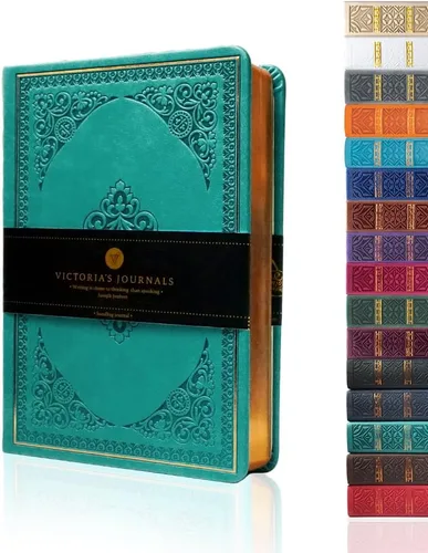 Miniatura 16 de VICTORIA'S JOURNALS Diario Vintage de Cuero Sintético con Tapa Dura Cuaderno Rayado Diario de Viaje de Aspecto Antiguo, Tamaño A5 5.7'' x 8.1'' Gris