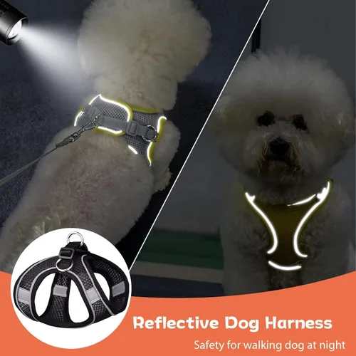 Miniatura 4 de Juego de arnés y correa suave para perros pequeños y pequeños, arnés de malla para cachorros, correa de fácil paseo, chaleco ajustable reflectante