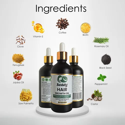 Miniatura 2 de Seddy Aceite para el crecimiento del cabello con biotina, cafeína, palma enana americana, romero, ricino y jojoba - Tratamiento del cuero cabelludo