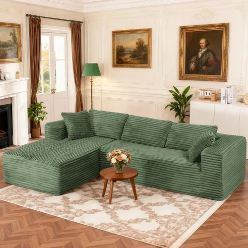 Miniatura 12 de COMHOMA - Sofá seccional modular de 105" con asiento profundo, sofá en forma de L tapizado en nube, brazos anchos, tela de corduroy, chaise lounge